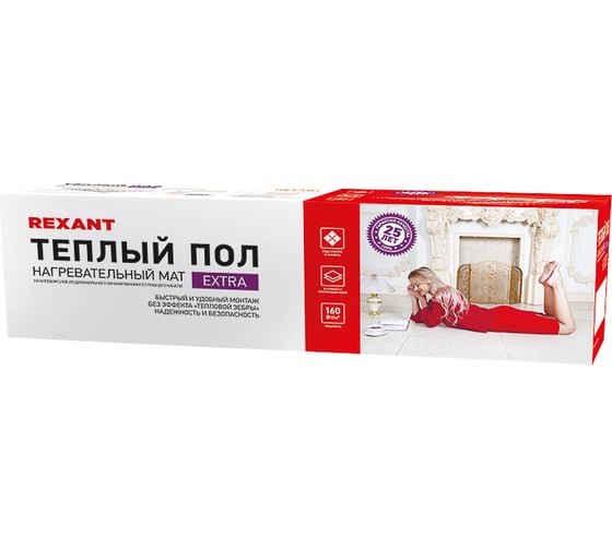 Нагревательный мат REXANT Extra, площадь 1,0 м2 (0,5x2,0 м), 160Вт, двухжильный 51-0502 1