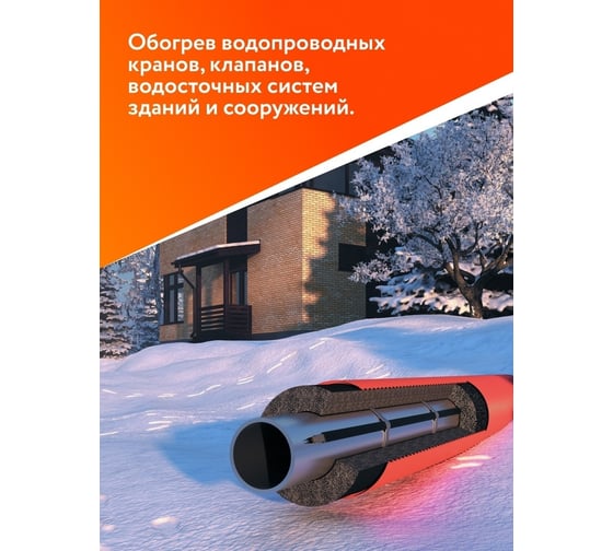 Греющий кабель для обогрева труб саморегулирующийся готовый комплект 25вт/м, 5м PipeMate 2265960
