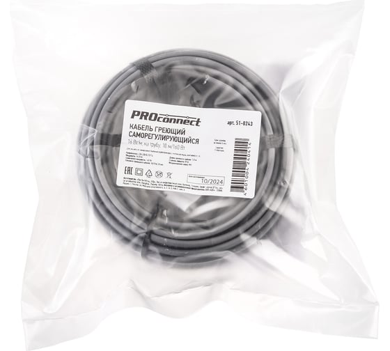 Саморегулирующийся греющий кабель PROCONNECT 16Вт/м, на трубу, 10м 51-0243