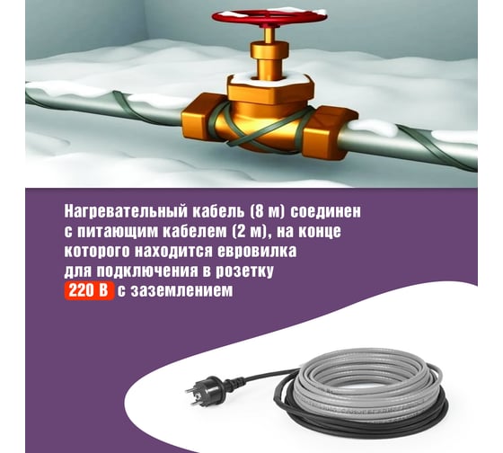 Саморегулирующийся греющий кабель REXANT на трубу Extra Line 25MSR-PB, 8м/200Вт 51-0643