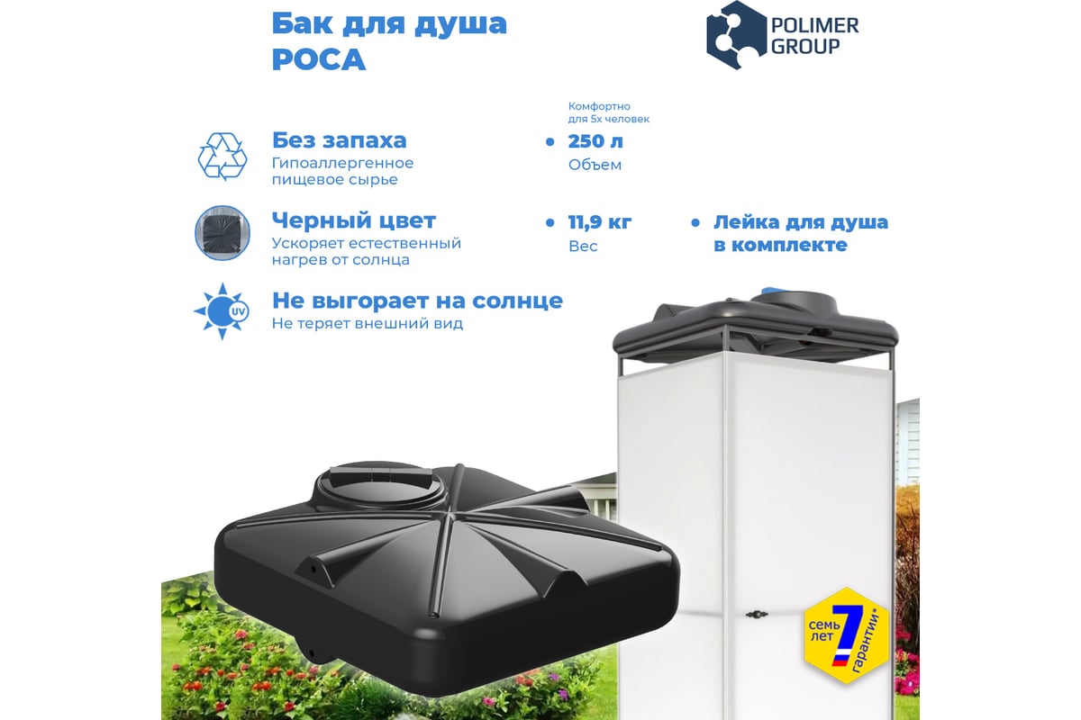 Бак для душа POLIMER GROUP РОСА 250 л DRS250S1 - выгодная цена, отзывы,  характеристики, 1 видео, фото - купить в Москве и РФ