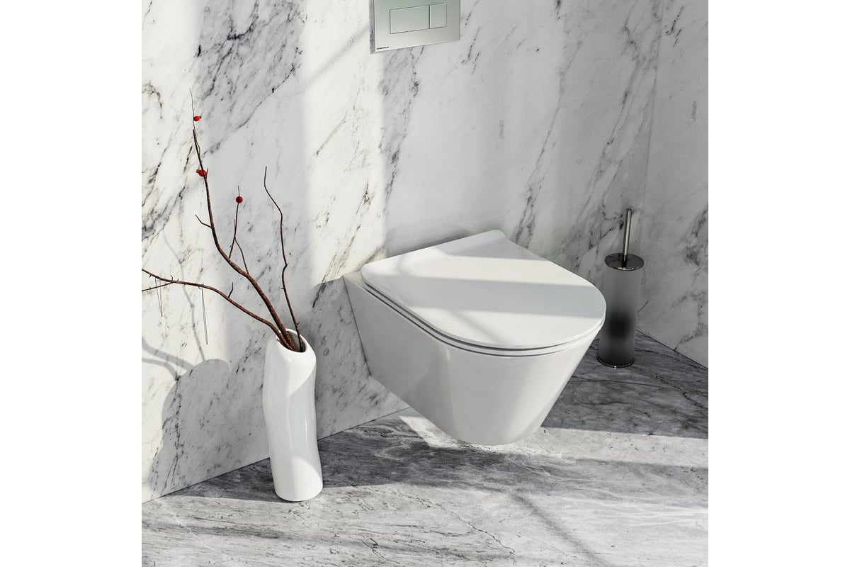 Подвесной унитаз KERAMA MARAZZI PLAZA Modern безободковый, белый глянцевый  PLMR.wc.02 - выгодная цена, отзывы, характеристики, фото - купить в Москве  и РФ