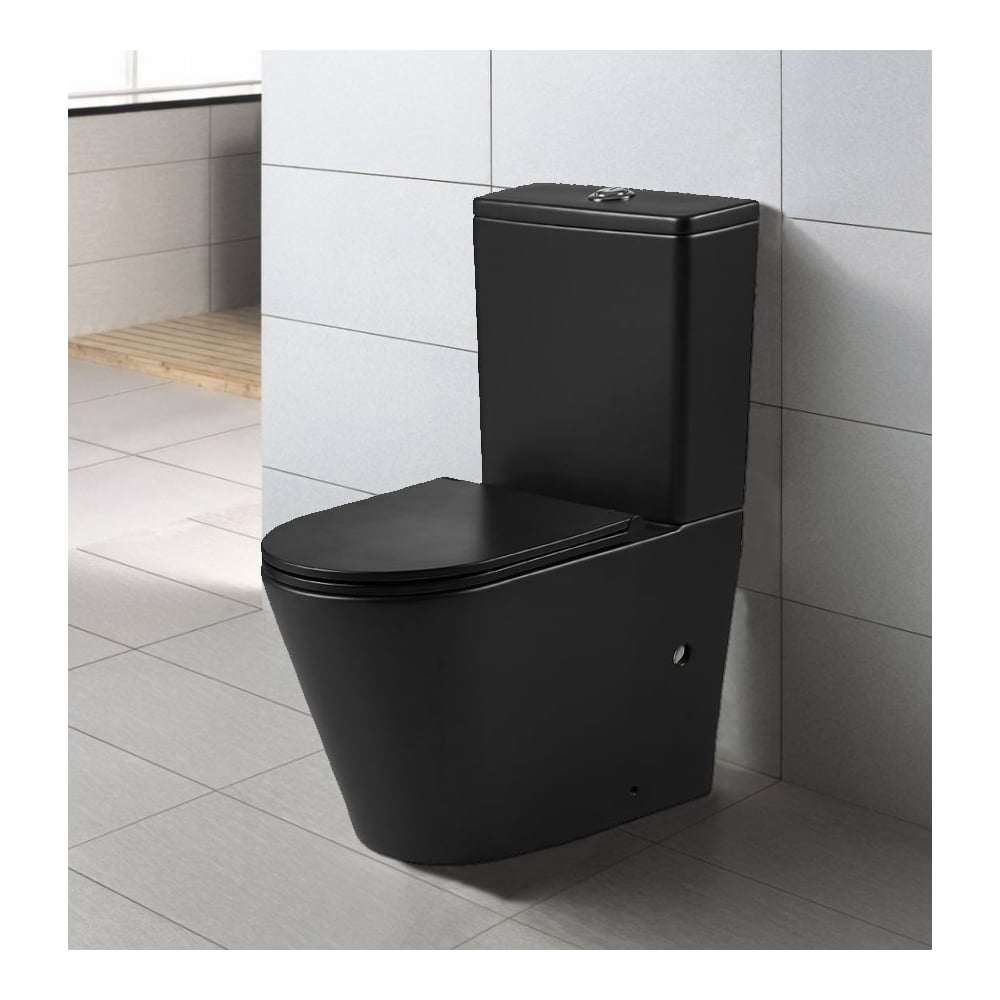 Унитаз Azario Vetro AZ-2149-MB напольный, безободковый, чёрный матовый ...
