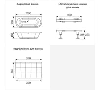 Акриловая ванна 170х75 Lavinia Boho Art в наборе 3 в 1 S1-3708075P
