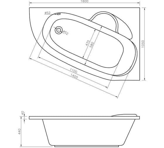 Угловая акриловая ванна 160 х 105 с каркасом Lavinia Boho Bell Pro в наборе 4 в 1 S3-370216PL