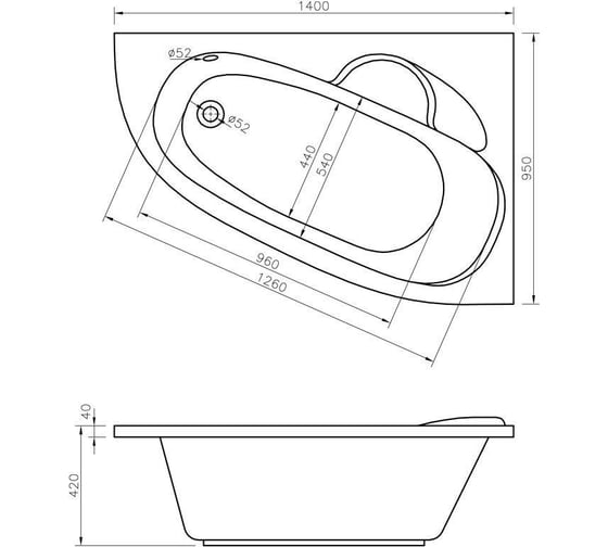 Угловая акриловая ванна 140 х 95 с каркасом Lavinia Boho Bell Pro в наборе 4 в 1 S3-370214PR