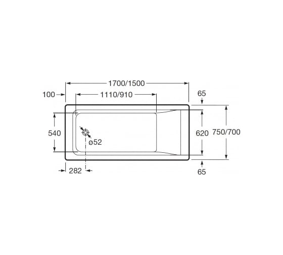 Акриловая ванна Roca EASY прямоугольная, 170x75 см, белая 00034568