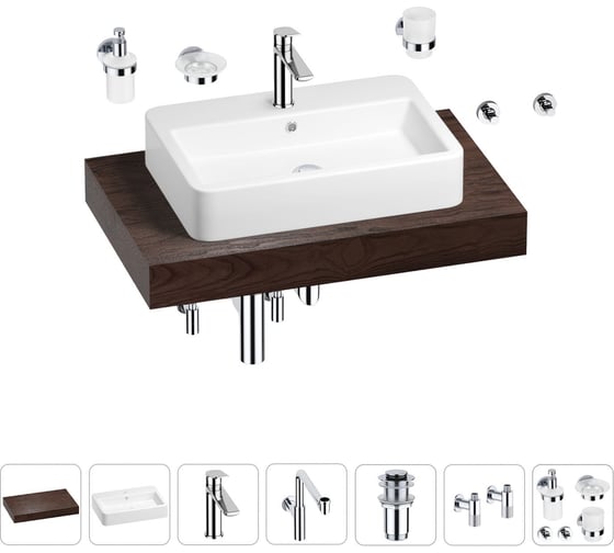 Комплект мебели для ванной комнаты с раковиной Wellsee Genuine Tree 201018061 1