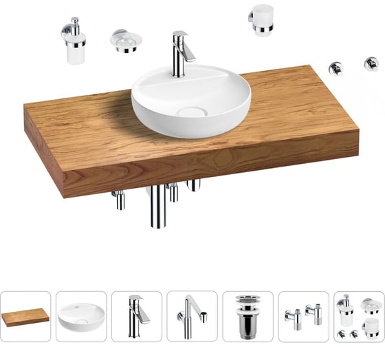 Комплект мебели для ванной комнаты с раковиной Wellsee Genuine Tree 201016671 1