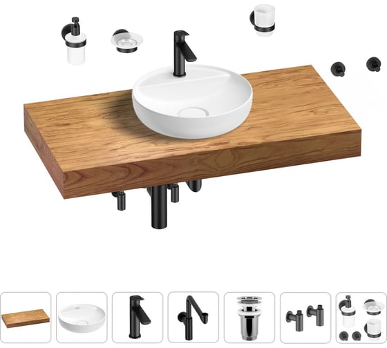 Комплект мебели для ванной комнаты с раковиной Wellsee Genuine Tree 201016672 1