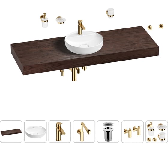 Комплект мебели для ванной комнаты с раковиной Wellsee Genuine Tree 201016803 1