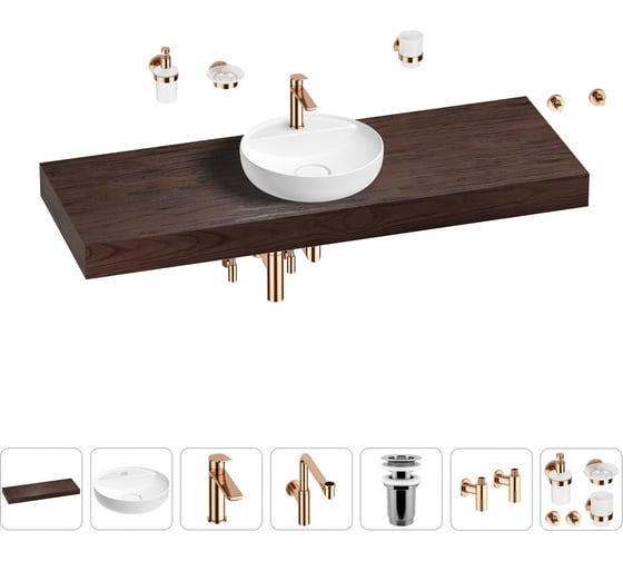 Комплект мебели для ванной комнаты с раковиной Wellsee Genuine Tree 201016804 1