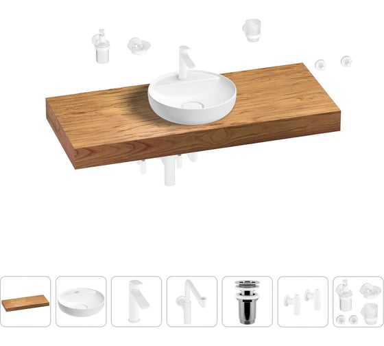 Комплект мебели для ванной комнаты с раковиной Wellsee Genuine Tree 201016735 1