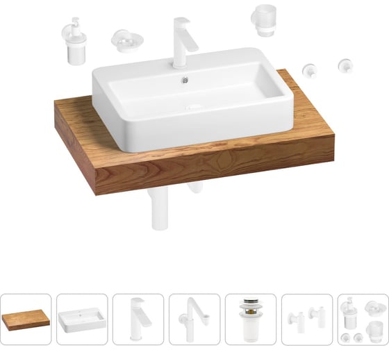 Комплект мебели для ванной комнаты Wellsee Genuine Tree с раковиной 201018055 1