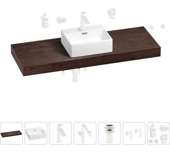 Комплект мебели для ванной комнаты с раковиной Wellsee Genuine Tree 201018485 1