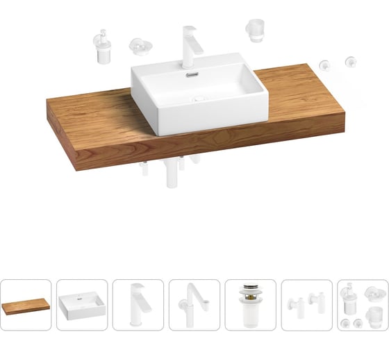 Комплект мебели для ванной комнаты Wellsee Genuine Tree с раковиной 201018655 1