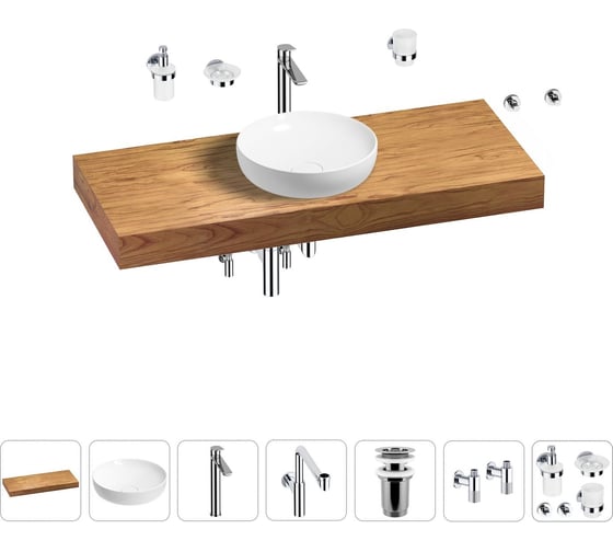 Комплект мебели для ванной комнаты Wellsee Genuine Tree с раковиной 201016391 1