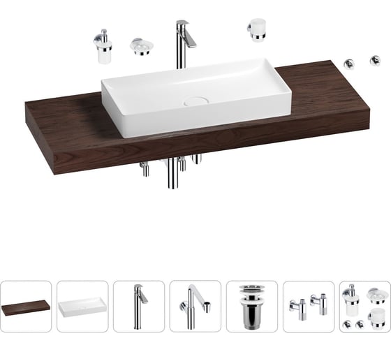 Комплект мебели для ванной комнаты с раковиной Wellsee Genuine Tree 201017971 1