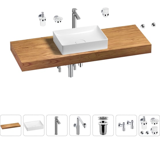 Комплект мебели для ванной комнаты с раковиной Wellsee Genuine Tree 201017591 1