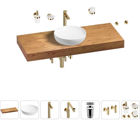 Комплект мебели для ванной комнаты Wellsee Genuine Tree с раковиной 201016393 1