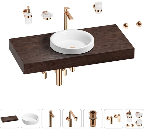 Комплект мебели для ванной комнаты с раковиной Wellsee Genuine Tree 201015814 1