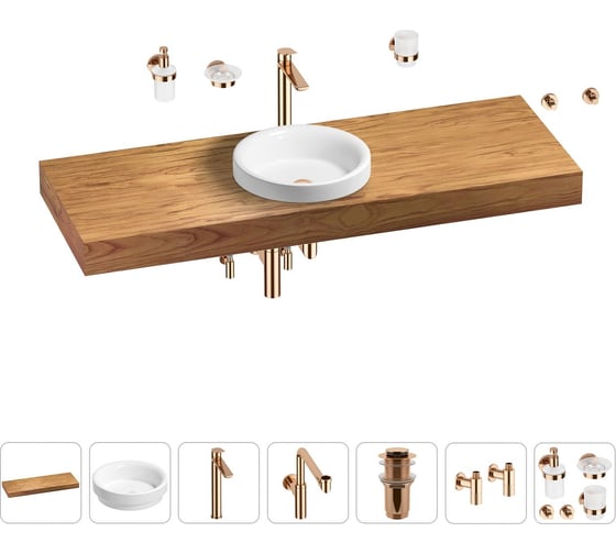 Комплект мебели для ванной комнаты с раковиной Wellsee Genuine Tree 201016034 1