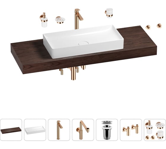 Комплект мебели для ванной комнаты с раковиной Wellsee Genuine Tree 201017974 1