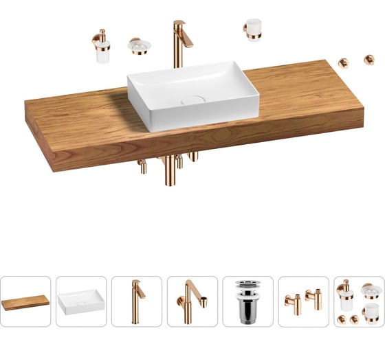 Комплект мебели для ванной комнаты с раковиной Wellsee Genuine Tree 201017594 1