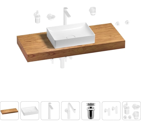 Комплект мебели для ванной комнаты с раковиной Wellsee Genuine Tree 201017475