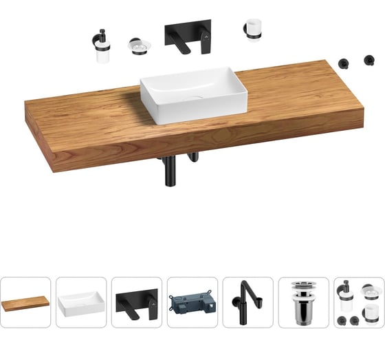 Комплект мебели для ванной комнаты с раковиной Wellsee Genuine Tree 201017137 1
