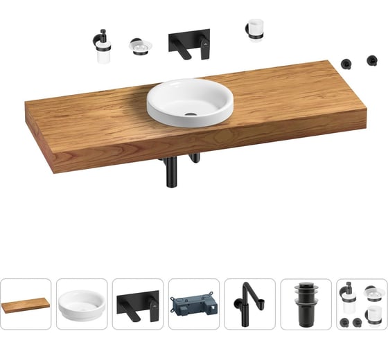 Комплект мебели для ванной комнаты с раковиной Wellsee Genuine Tree 201016042 1