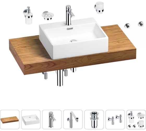 Комплект мебели для ванной комнаты Wellsee Genuine Tree с раковиной 201018596 1