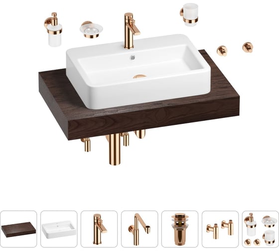 Комплект мебели для ванной комнаты с раковиной Wellsee Genuine Tree 201018069 1