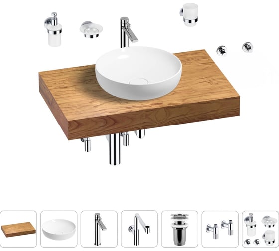 Комплект мебели для ванной комнаты Wellsee Genuine Tree с раковиной 201016156 1