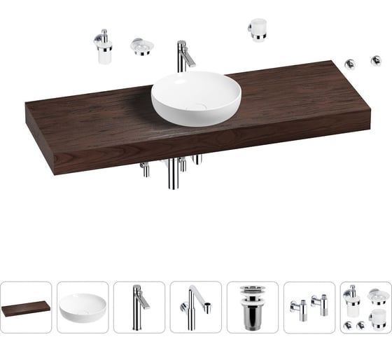 Комплект мебели для ванной комнаты с раковиной Wellsee Genuine Tree 201016536 1