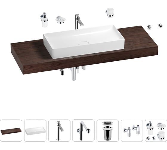 Комплект мебели для ванной комнаты с раковиной Wellsee Genuine Tree 201017976 1
