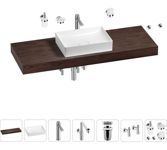 Комплект мебели для ванной комнаты с раковиной Wellsee Genuine Tree 201017616 1