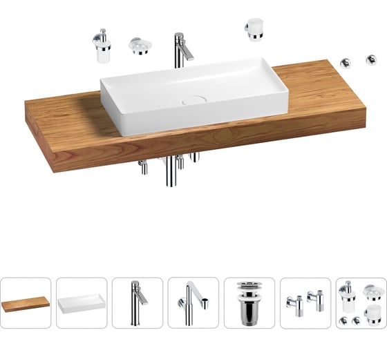 Комплект мебели для ванной комнаты с раковиной Wellsee Genuine Tree 201017956 1