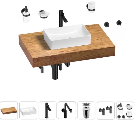 Комплект мебели для ванной комнаты с раковиной Wellsee Genuine Tree 201016862 1