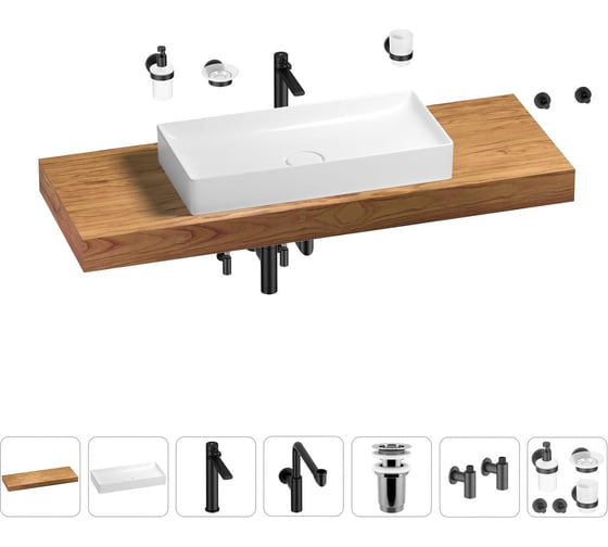Комплект мебели для ванной комнаты с раковиной Wellsee Genuine Tree 201017957 1