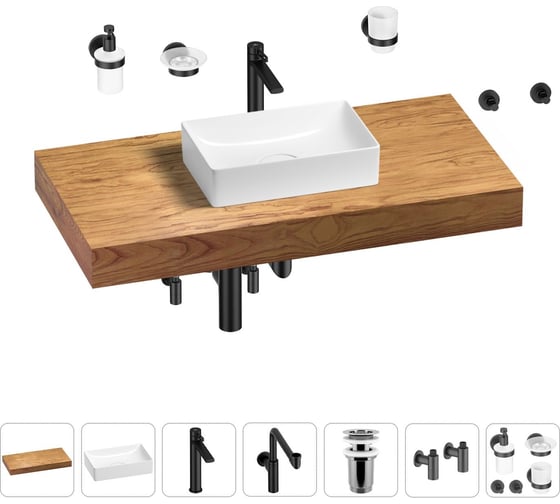 Комплект мебели для ванной комнаты с раковиной Wellsee Genuine Tree 201016952 1