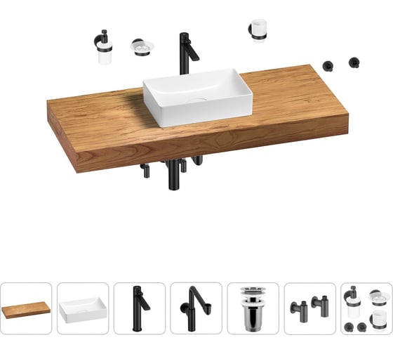 Комплект мебели для ванной комнаты с раковиной Wellsee Genuine Tree 201017042 1