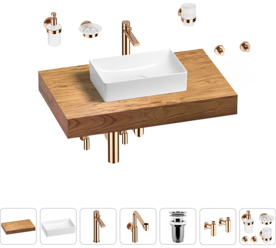 Комплект мебели для ванной комнаты с раковиной Wellsee Genuine Tree 201016864 1