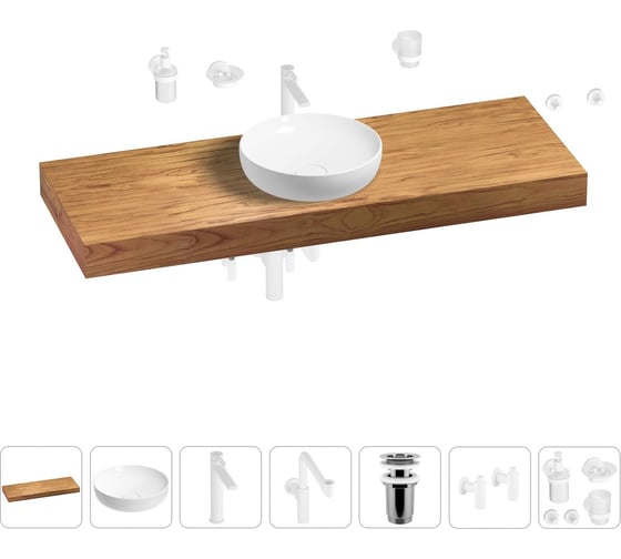 Комплект мебели для ванной комнаты с раковиной Wellsee Genuine Tree 201016520 1