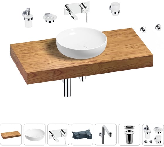 Комплект мебели для ванной комнаты Wellsee Genuine Tree с раковиной 201016286 1