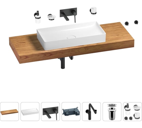 Комплект мебели для ванной комнаты с раковиной Wellsee Genuine Tree 201017967 1