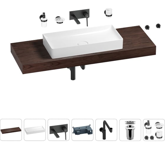 Комплект мебели для ванной комнаты с раковиной Wellsee Genuine Tree 201017987 1