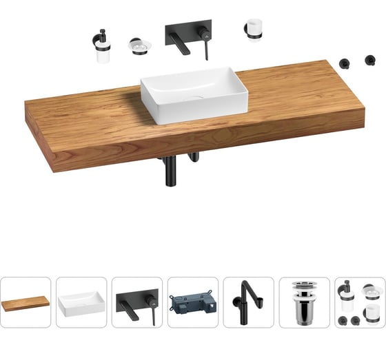 Комплект мебели для ванной комнаты с раковиной Wellsee Genuine Tree 201017142 1