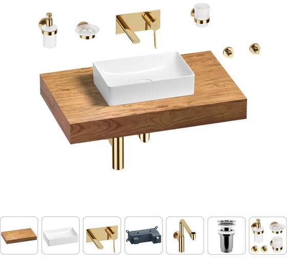 Комплект мебели для ванной комнаты с раковиной Wellsee Genuine Tree 201016873 1