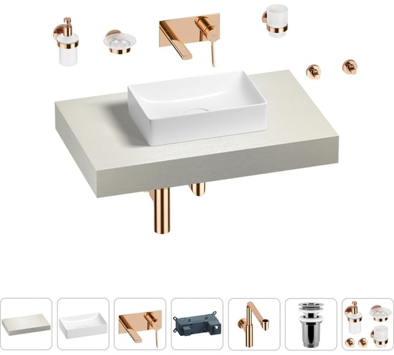 Комплект мебели для ванной комнаты с раковиной Wellsee Genuine Tree 201016844 1